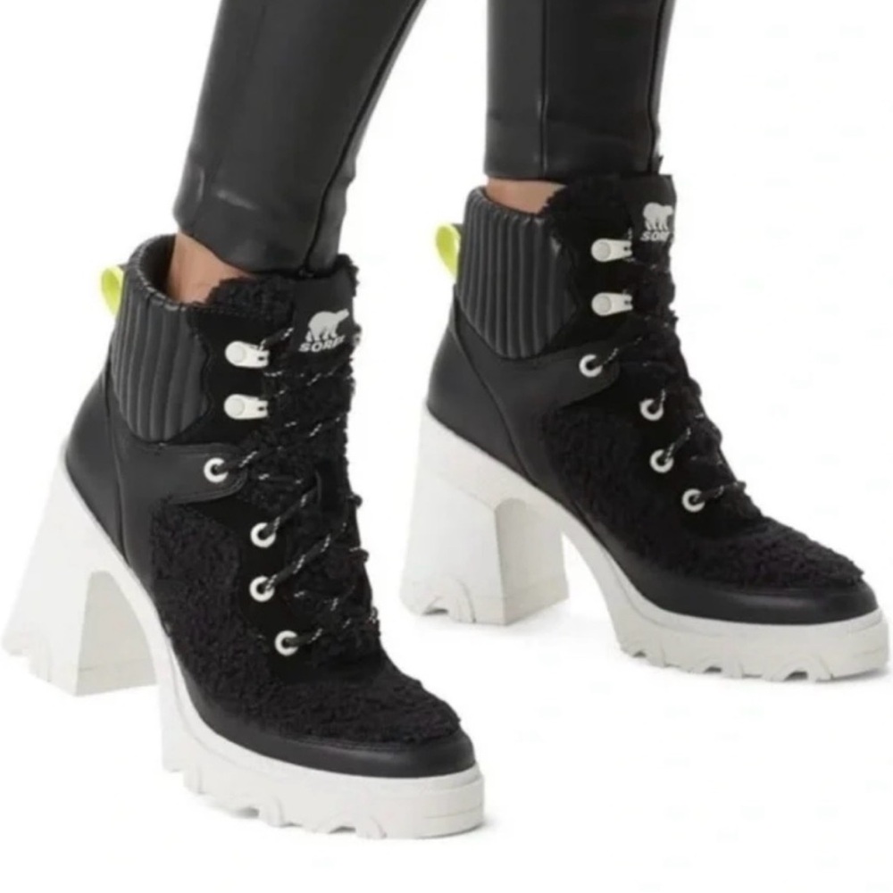 Sorel Women's Brex Cozy Heeled Leather Boot In Black Size 7